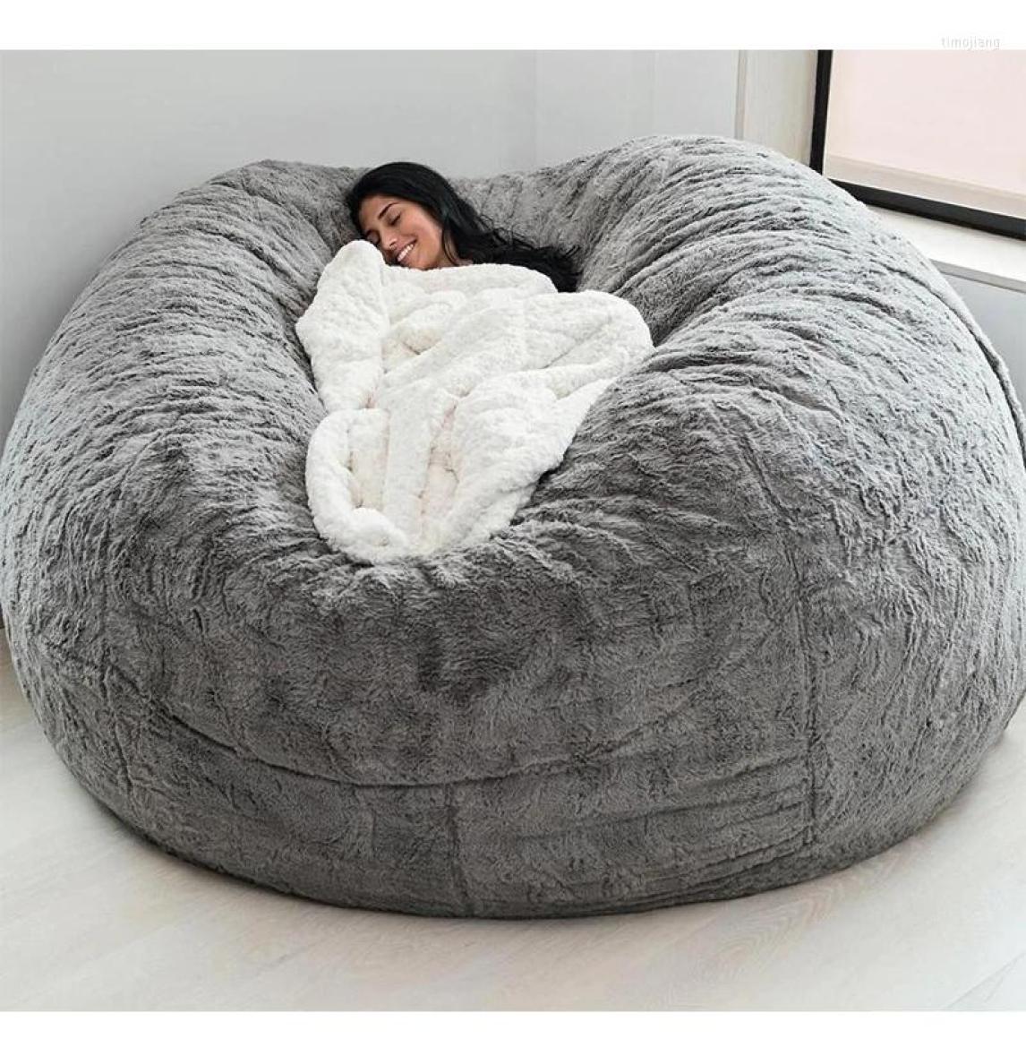 

Chair Covers Super Large 7ft Giant Fur Bean Bag Cover Living Room Furniture Big Round Soft Fluffy Faux BeanBag Lazy Sofa Bed Coat3762205