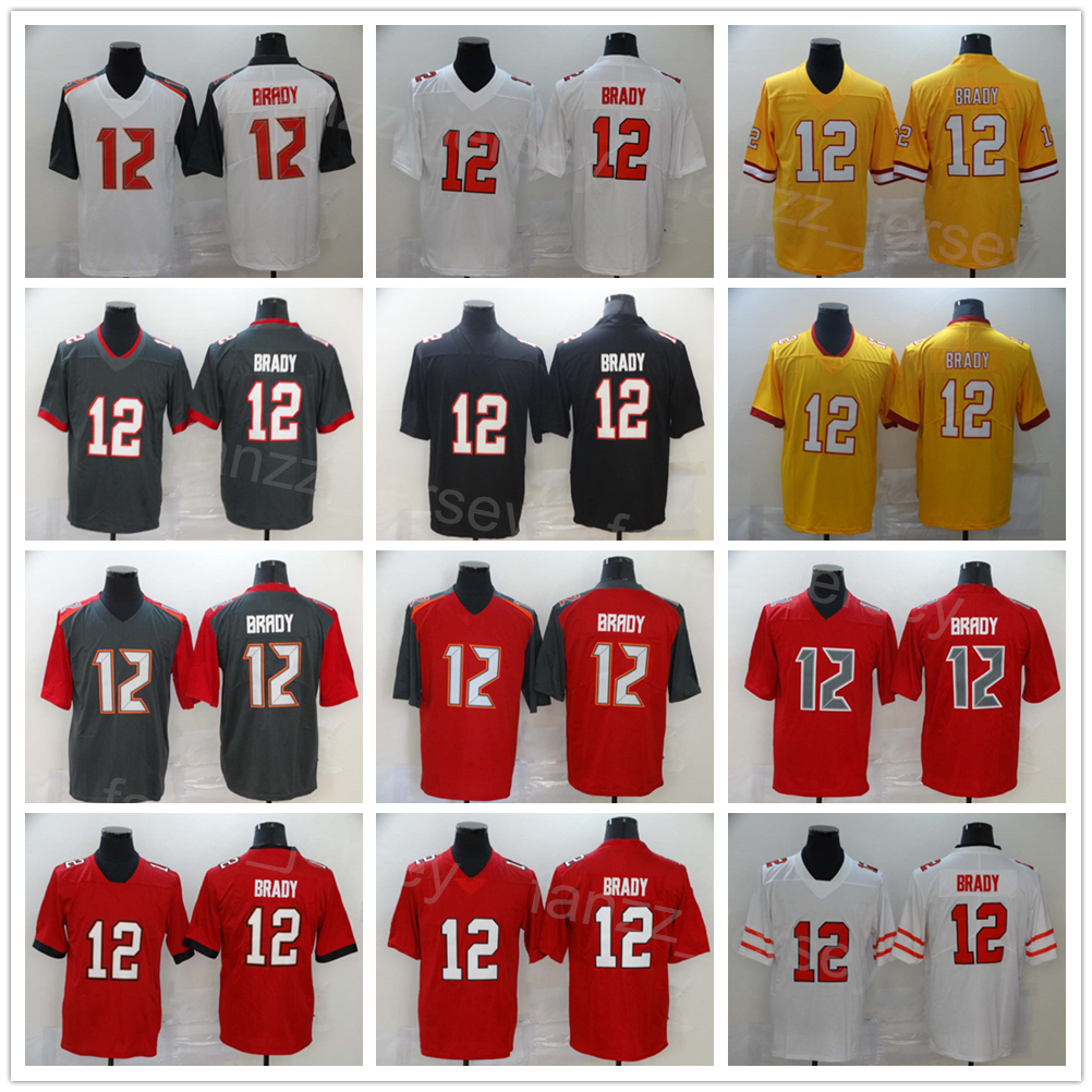 

Men Football 12 Tom Brady Jersey Vapor Color Rush Red White Grey Yellow Black Team Color Army Green Salute To Service For Sport Fans Breathable All Stitched Uniform