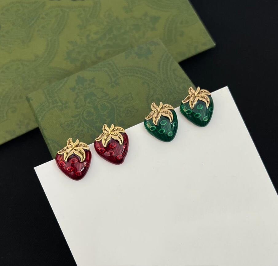 

Cute Letter Strawberry Earring Brand Ear Stud Fashion Designer Enamel Earrings Have Stamp for Women Lady Party Wedding Jewelry With Box