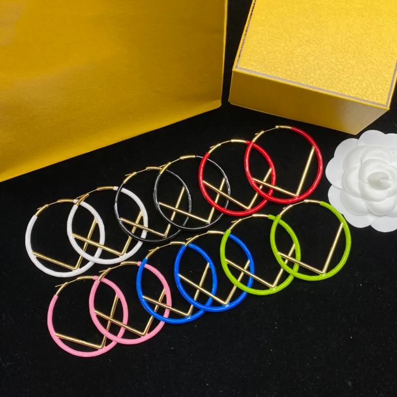 

Hoops earrings Fashion Letter Round Color Earrings Designer Jewelry Women's Luxury 6 Colors
