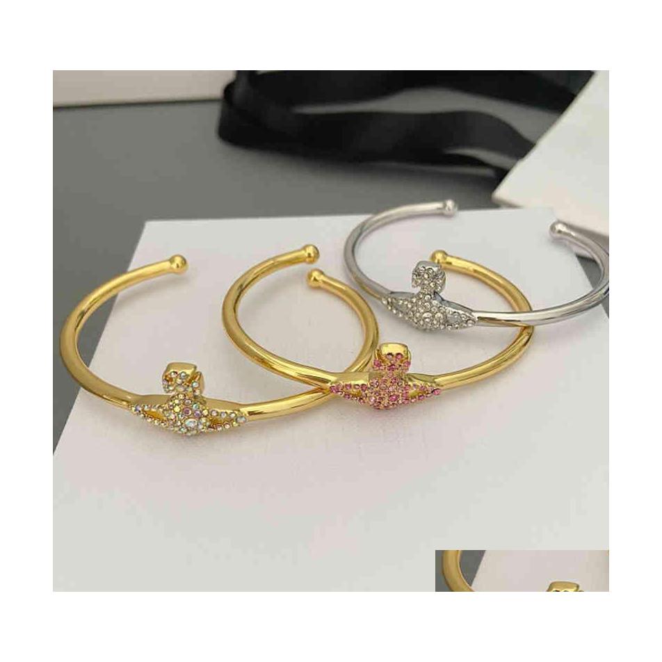 

Bangle Vivi Designer Bracelet Tide Brand Vw Diamond Open Bracelets Men And Women Punk Hiphop Accessories Retro Jewelry Valentines Da Dh83W