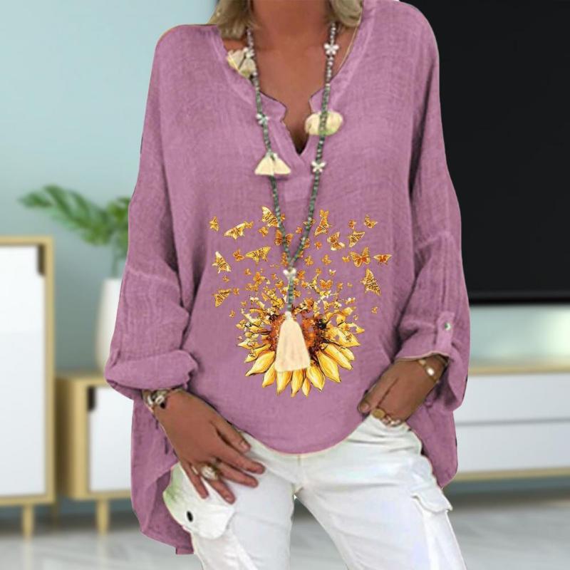 

Women's Blouses & Shirts Party Shirt Butterflies Sunflower Women Blouse Floral Print V Neck, Purple