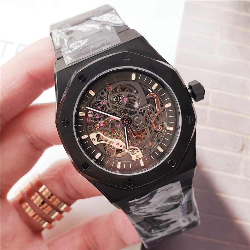 Perforated transparent men's watches automatic mechanical watch sports leisure business watch waterproof clock-image-826769616