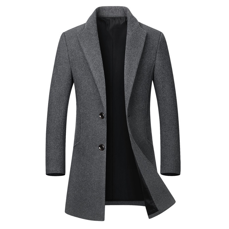 

Men's Wool Blends Winter Jacket Highquality Coat casual Slim collar wool coat long cotton trench 221208, Wine red