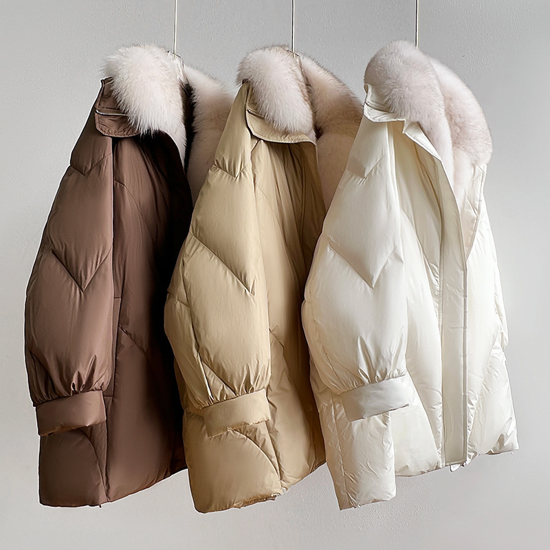 

Women s Down Parkas Light luxury fur grass goose down jacket women s disassembly large hair collar loose size versatile medium long 221208, Auburn