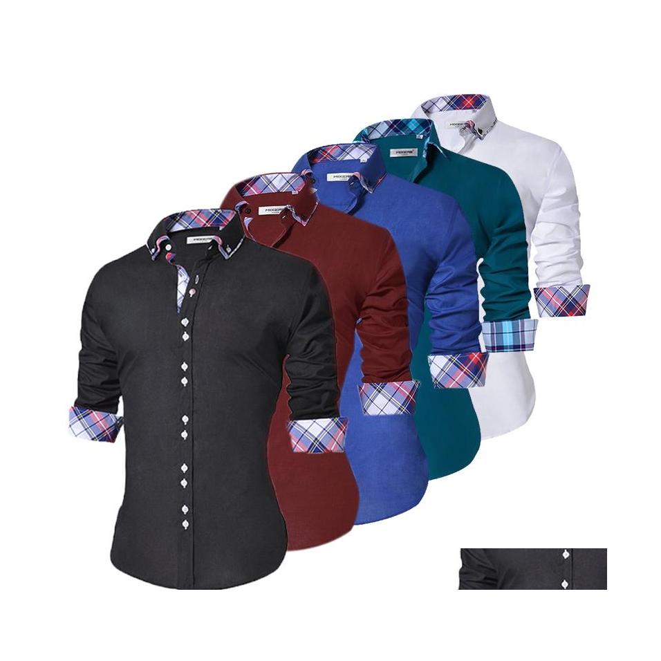 

Men'S Casual Shirts Slim Fit Mens Button Down Shirt Long Sleeve Formal Dress Men Male Clothing Camisa Mx200518 Drop Delivery Apparel Dh0Am, 091 green