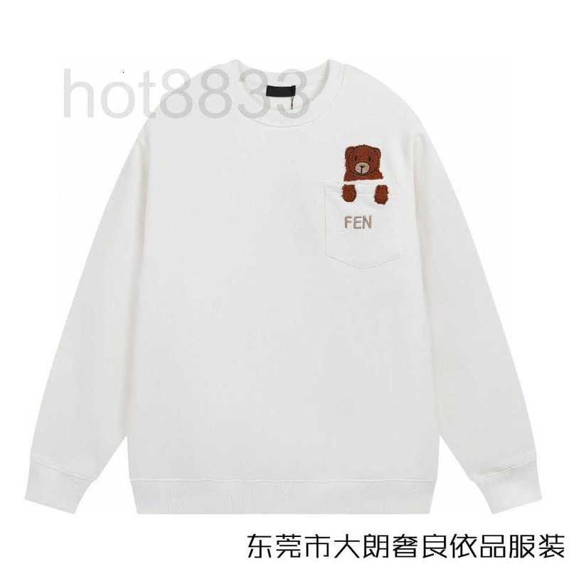 

Men's Hoodies & Sweatshirts Designer Autumn and winter new style pocket embroidery bear round neck sweater casual versatile men's women's OC07, Black