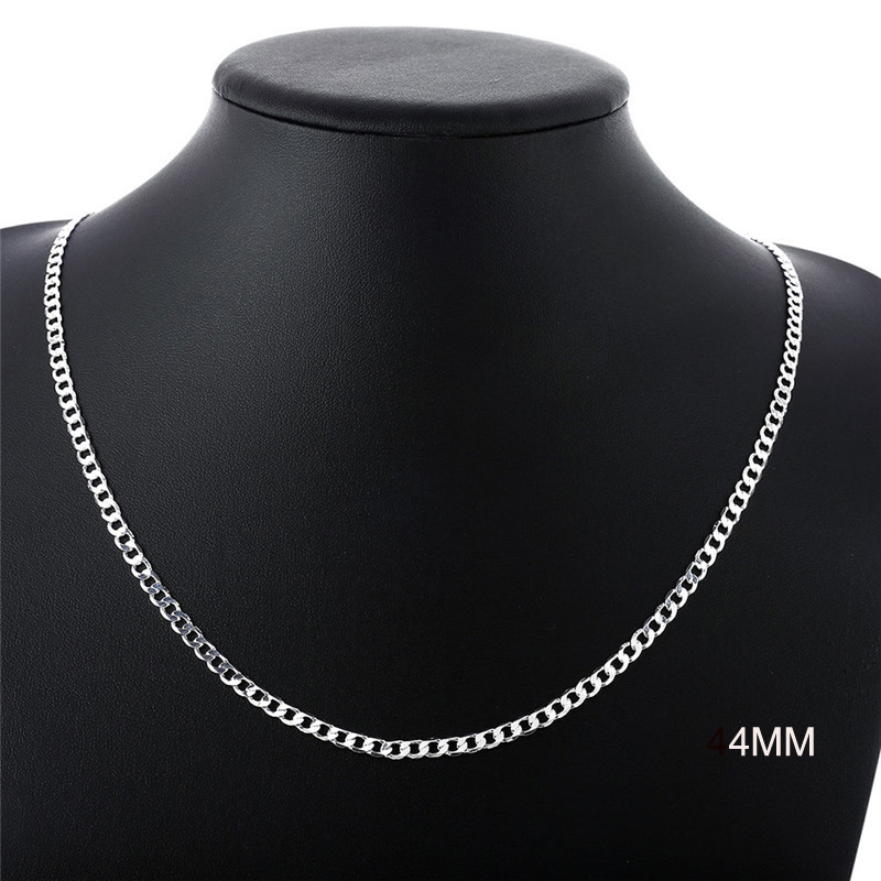 

4MM 10PCS 16"-30" Genuine Solid 925 Sterling Silver Fashion Curb Necklace Chain Jewelry with Lobster Clasps