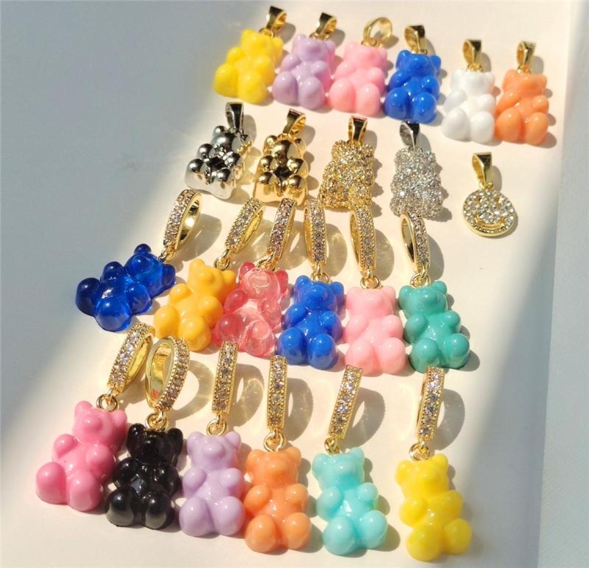 

Pendant Necklaces 2021 Korea Colorful Resin Teddy Bear Pendent Zircon Crystal Pearl Chain For Women Lovers Jewelry Fashion Gift9108028