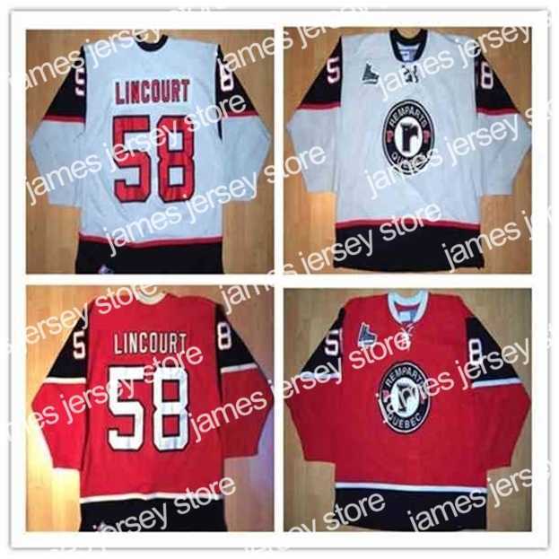 

College Hockey Wears Nik1 Quebec Remparts 2004 05 58 Maxime Lincourt Hockey Jersey Embroidery Stitched Customize any number and name Jerseys, White
