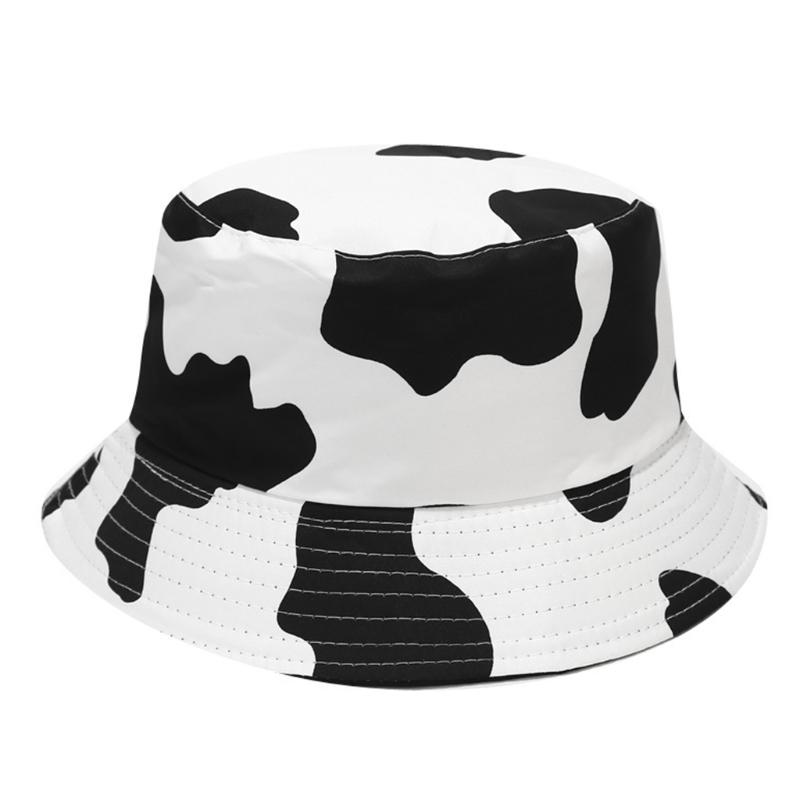 

Berets L5YA Unisex Cow Print Bucket UV Protection Sun Hats Snug Fit All Day Wear, White