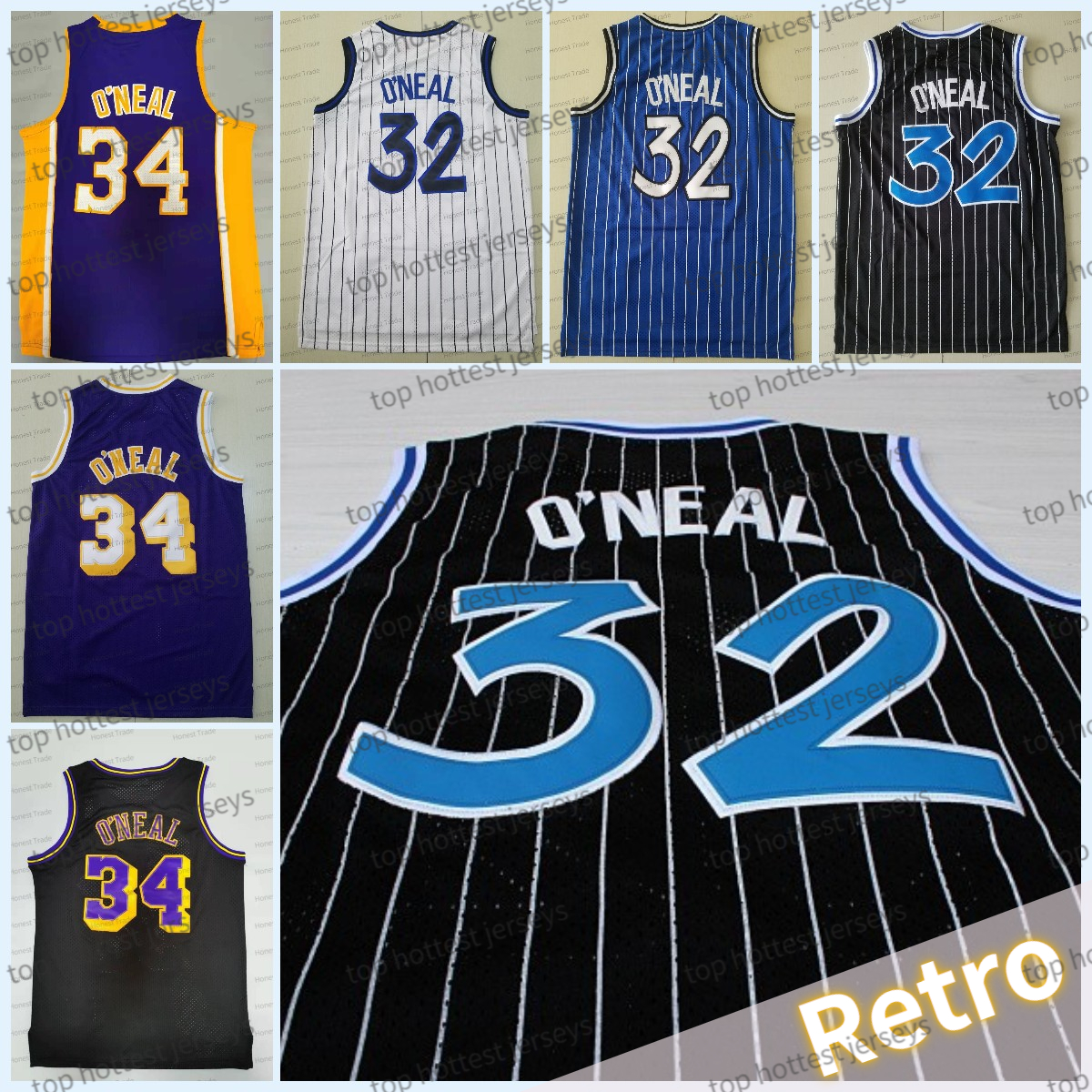 

Retro Mens 34 Shaquille ONeal 32 Basketball Jersey Shaq Neal Yellow Purple Black Men Stitched Jerseys Breathable New Year Christmas Fans Gifts, Men jersey