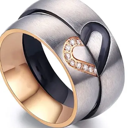 

His & Hers Real Love Heart Promise Ring Titanium Steel Couple Wedding Engagement Ring Top Rings