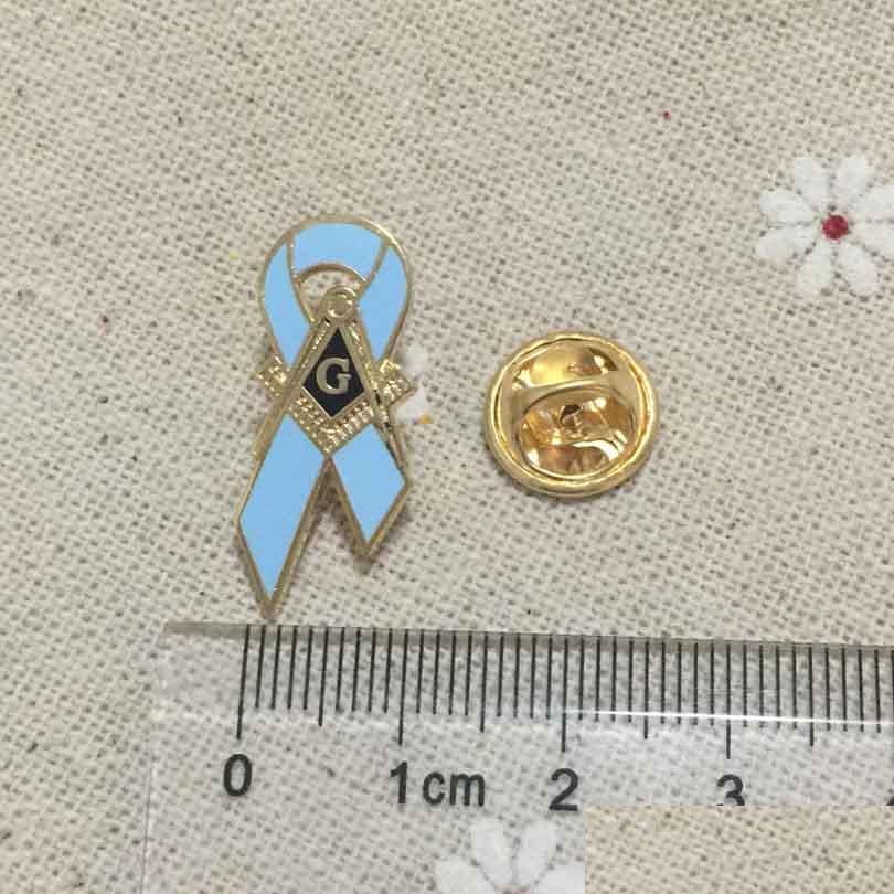 

Pins Brooches 100Pcs Custom Logo Pin Badge Brooches Blue Color Masonic Breast Cancer Awareness Ribbon Mason Souvenir Emblem Gift Dr Dhouz