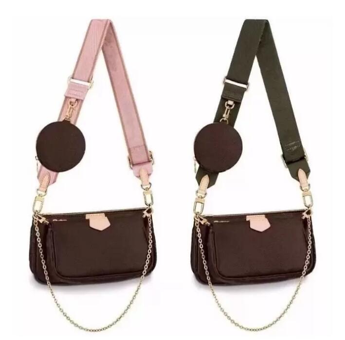

Designers Women Shoulder Bags luxury pochette 3pcs Leather Crossbody bag lady flower handbags Coin Purse wallet with date code R0012, Black