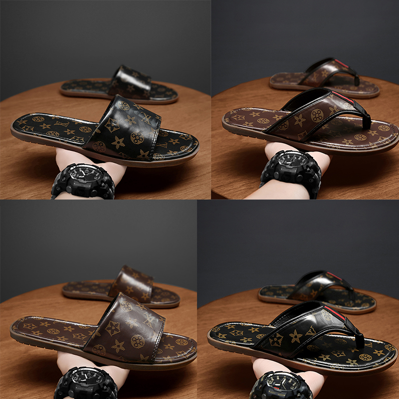 

Luxury brand designer men's flip flops flip flops leather high quality summer outdoor fashion soft bottom comfortable leisure beach sandals, 0099 black