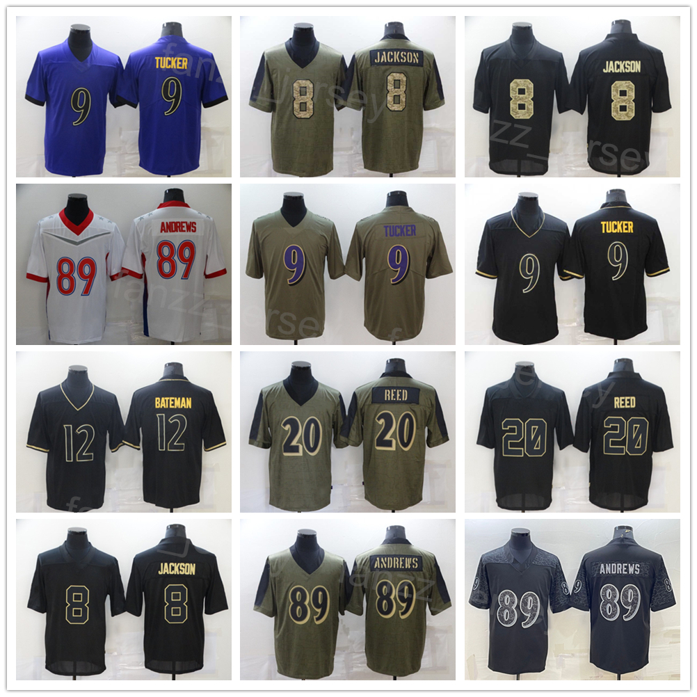 

Men Football 89 Mark Andrews Jersey 20 Ed Reed 8 Lamar Jackson 9 Justin Tucker USMC Olive Salute To Service Camo Vapor Color Rush Embroidery And Sewing For Sport Fans, Army green