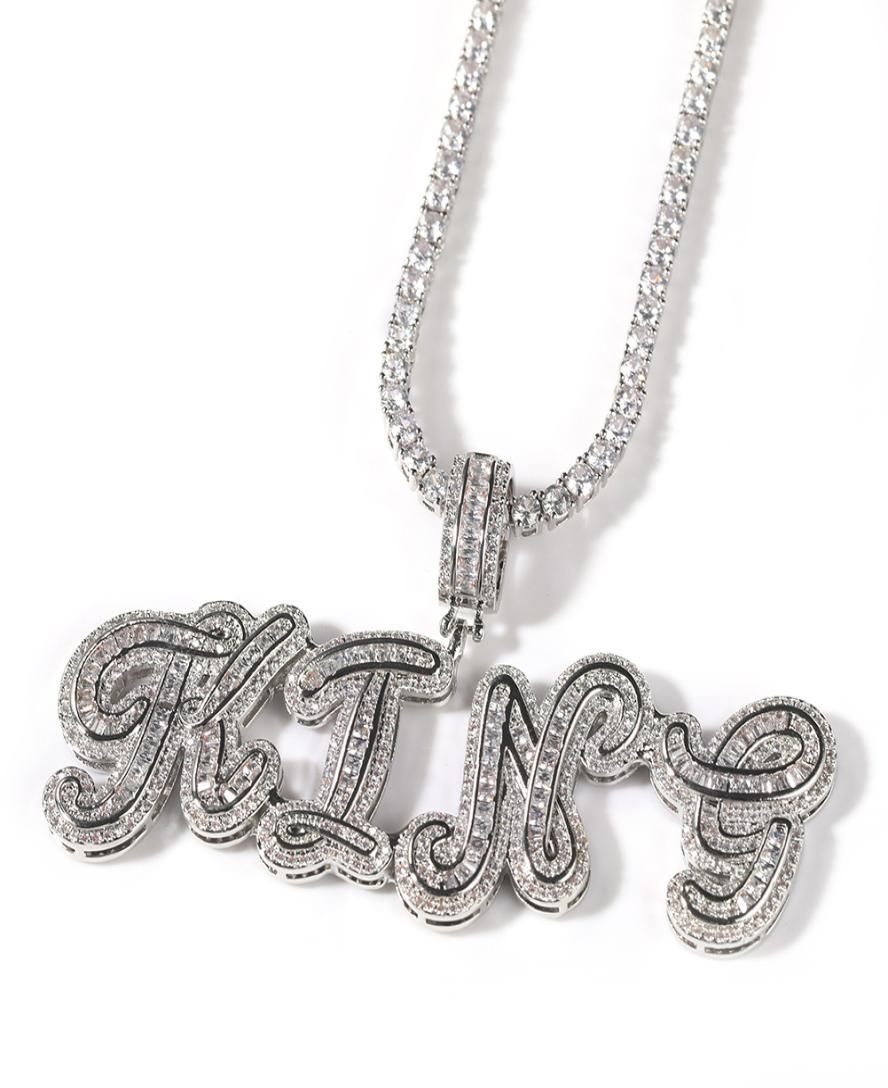 

AZ Custom Name Letters Necklaces Mens Fashion Hip Hop Jewelry Cursive Iced Out Gold Initial Letter Pendant Necklace4143668
