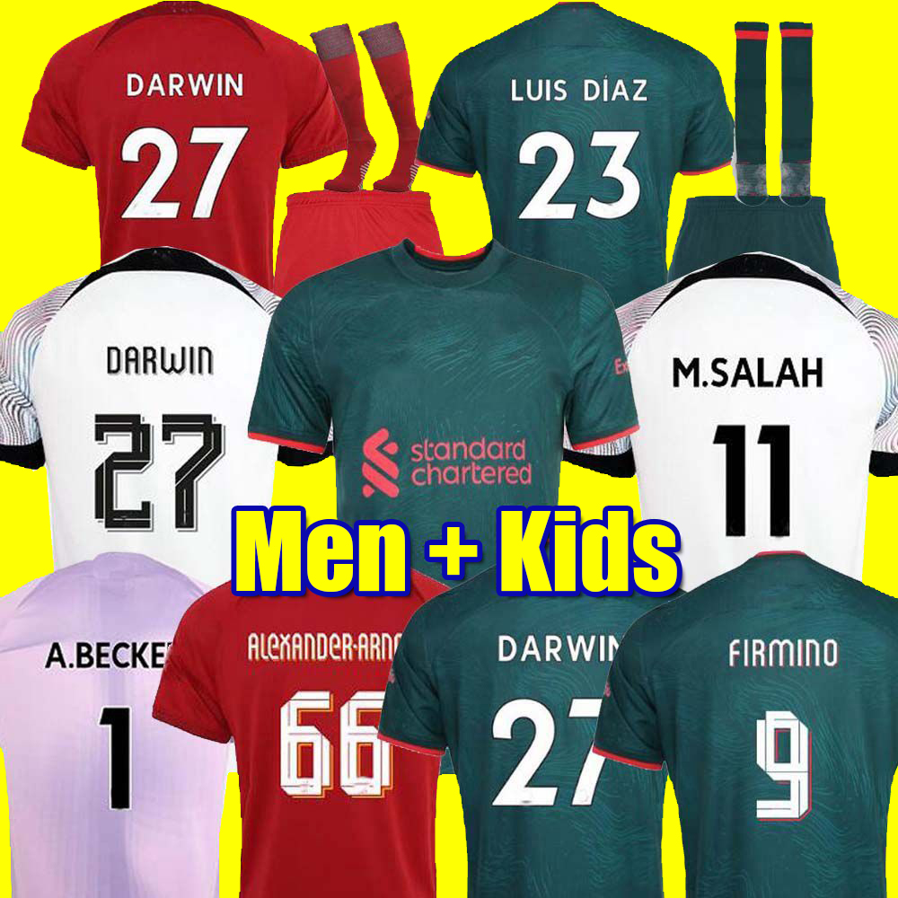 

22 23 season Soccer jerseys Home Away 3rd DARWIN 2022 2023 Mohamed Diogo Luis DIaz Alexander Arnold football kit tops shirts men kids kits uniforms, 22 23 home adult epl