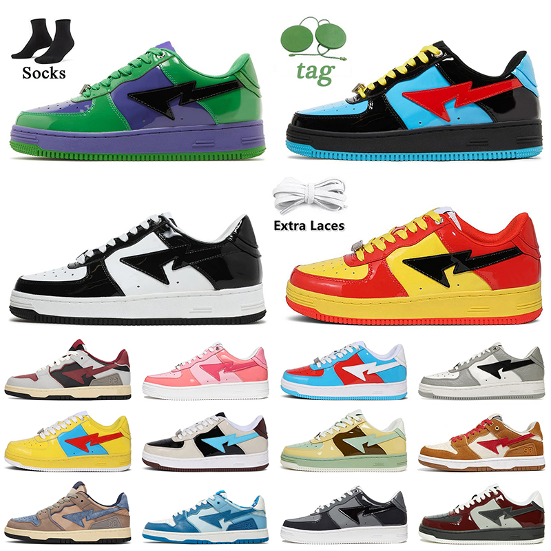 

Bapestas Baped SK8 Sta Designer Casual Shoes Womens Mens Bapesta shoe Patent Leather Black ABC Camo Pink Blue Grey Orange Green With Socks Sneakers Sports Trainers, B33 pastel pack pink 36-40