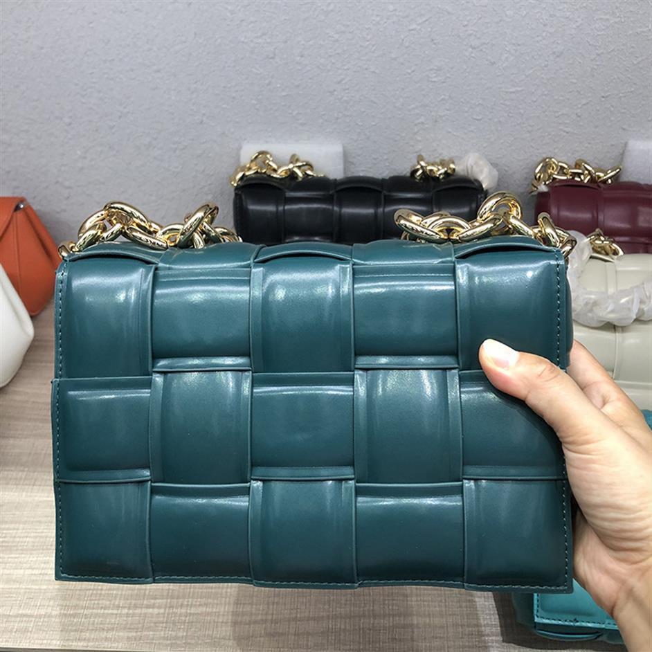

Luxury Handbag Women Bag Designer Thick Metal Chain Plaid Woven Shoulder Trend Bags Female Crossbody Messenger Flap Purse334T, Green