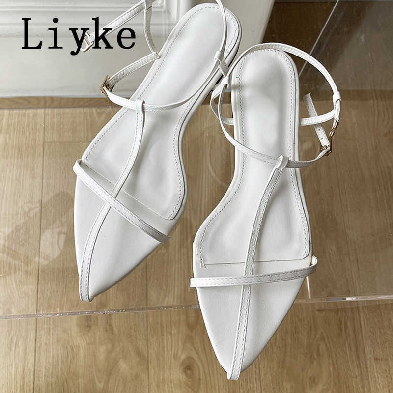 

Sandals Liyke Rome Style Flat With Gladiator Beach Sandals Ladies Casual Pointed Toe Ankle Buckle Strap Summer Shoes Women Black White T221209, Red