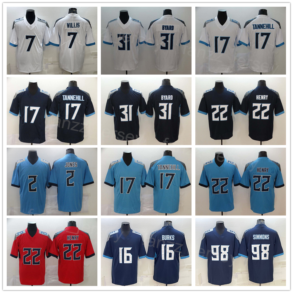 

Men Football 7 Malik Willis Jerseys 16 Treylon Burks 98 Jeffery Simmons 22 Derrick Henry 17 Ryan Tannehill 31 Kevin Byard 2 Robert Woods Stitching Navy Blue Red White