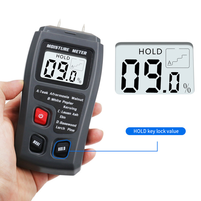 

0-99.9% Two Pins Digital Wood Moisture Meter Wood Humidity Tester Hygrometer Timber Damp Detector Large LCD Display