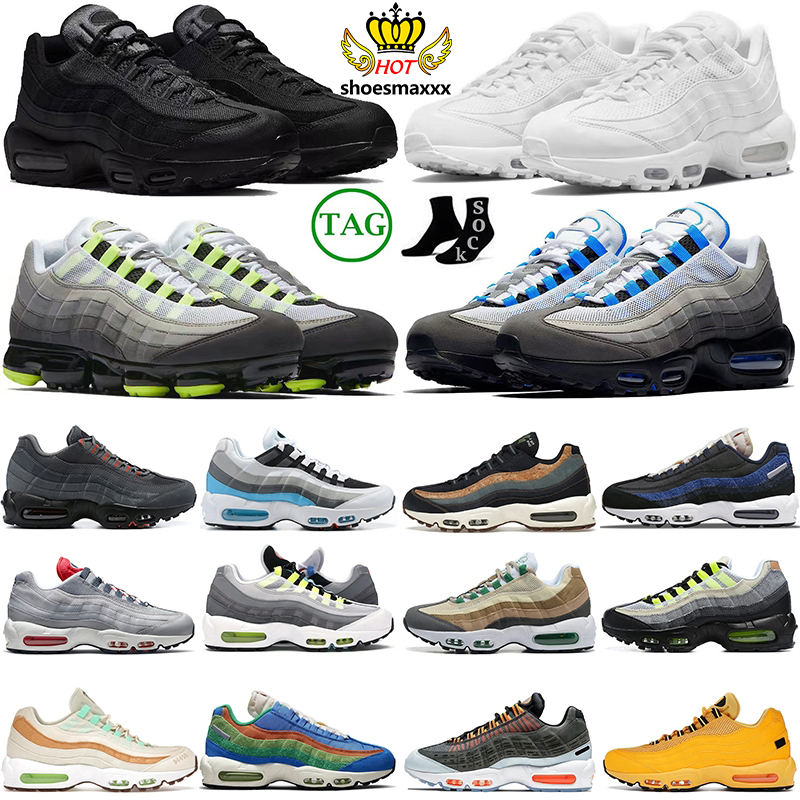 

OG 95 Running Shoes Men Women 95s Triple Black White Crystal Blue Denham Neon Solar Red Smoke Grey Matte Olive Running Club Mens Trainers Outdoor Sports Sneakers, 1 40-46