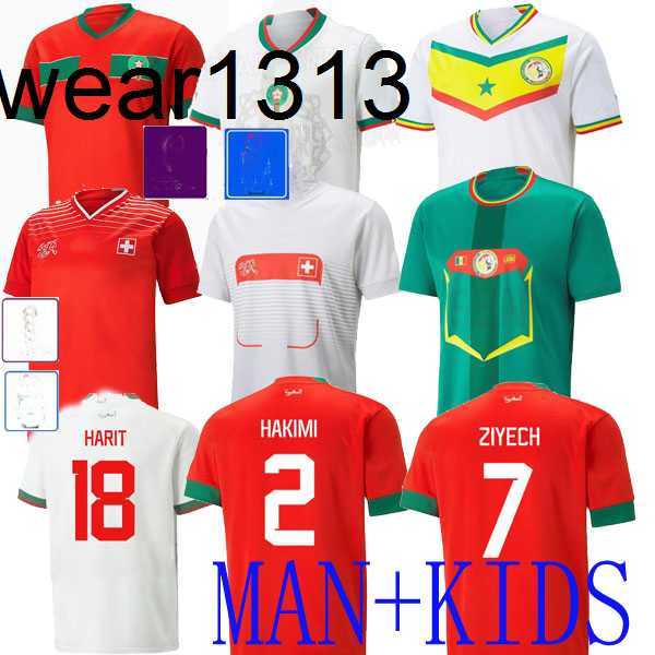 

2022 Morocco soccer jerseys Senegal Switzerland away HAKIMI ZIYECH Embolo Xhaha Rodriguez player version maillot football uniforms shirts, Senegal home man 1