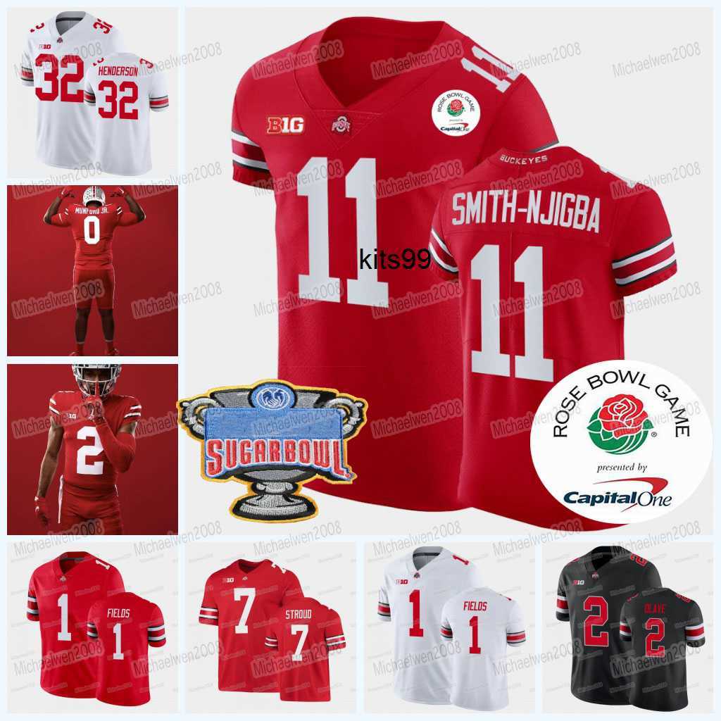 

Custom Ohio State Buckeyes Football Jersey 2022 Rose Bowl NCAA Jaxon Smith-Njigba TreVeyon Henderson Jameson Williams Chase Young J.K., No patch 2