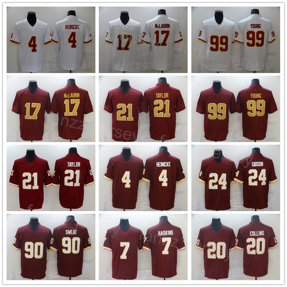

Men Football 17 Terry McLaurin Jerseys 4 Taylor Heinicke 90 Montez Sweat 99 Chase Young 7 Dwayne Haskins 24 Antonio Gibson 21 Sean Taylor Red White Yellow All Stitched