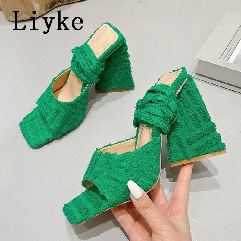 

Sandals Liyke Fashion Triangle High Heels Gladiator Sandals Women Summer Corduroy Square Toe Ankle Lace-Up Lady Party Dress Shoes Green T221209, Orange
