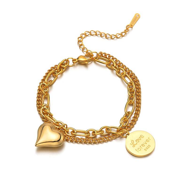 

heart shaped round pendant double deck chains bracelet evil eye Bracelets for women jewelry charome designer bracelets wedding wholesale Lobster Silver Plated