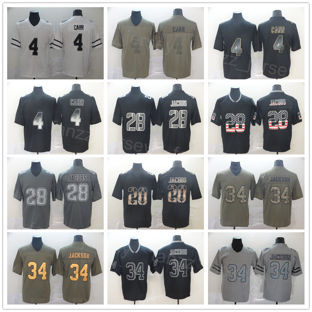 

Men Football 34 Bo Jackson Jersey 4 Derek Carr 28 Josh Jacobs Olive Salute To Service Rainbow Leopard Grain Hyphenation Goddess Shadow Flag Hemp Grey Drift Smoke Team, Army green