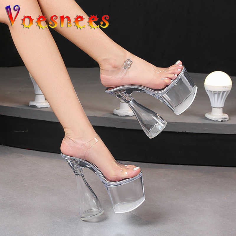 

Sandals Voesnees Sexy Models 17.5CM Super High Heels 8CM Transparent Platform Women Sandals PVC Female Crystal Wedding Shoes Big Size 43 T221209, Beige