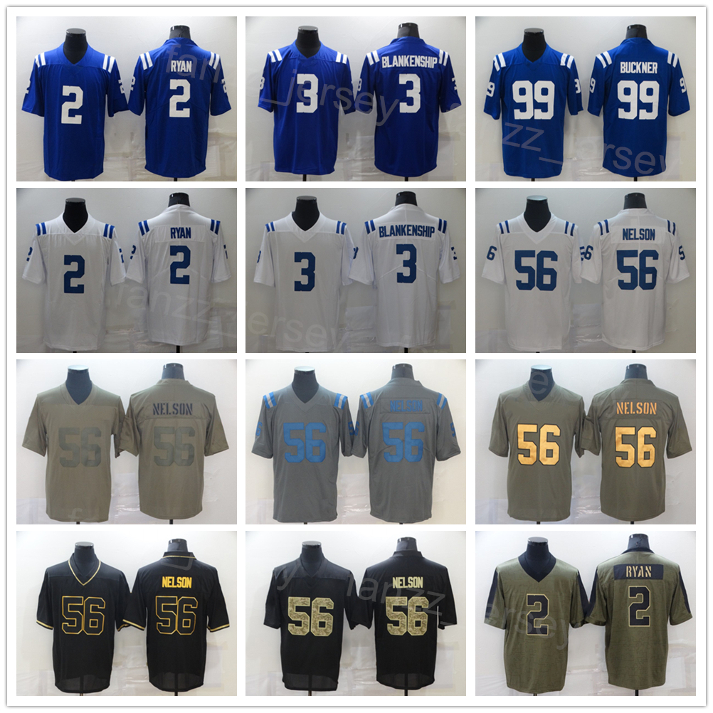 

Men Football 56 Quenton Nelson Jerseys 2 Matt Ryan 99 DeForest Buckner 3 Rodrigo Blankenship For Sport Fans All Stitched Vapor Color Rush Olive Salute To Service USMC, Black