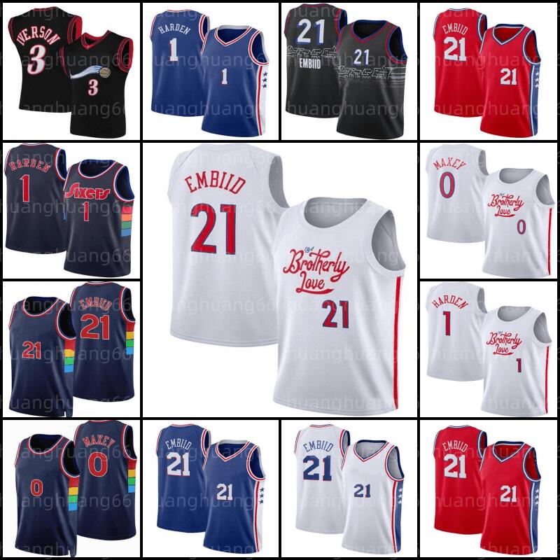 

Tyrese 0 Maxey James 1 Harden Jersey Joel 21 Embiid Basketball Philadelphias 76er Sixer Retro Allen 3 Iverson Jerseys Men 2022/23 Swingman Edition Shirt, As