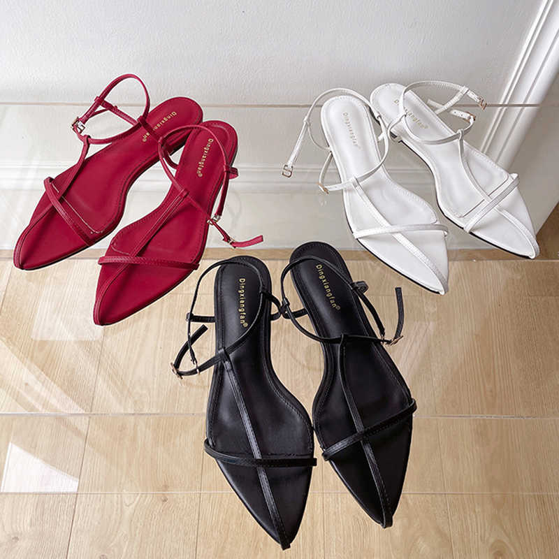 

Sandals Pointed Toe Female Casual Outdoor Buckle Strap Flats Women Sandals Sexy Fashion Ladies Flat With Shoes T221209, White