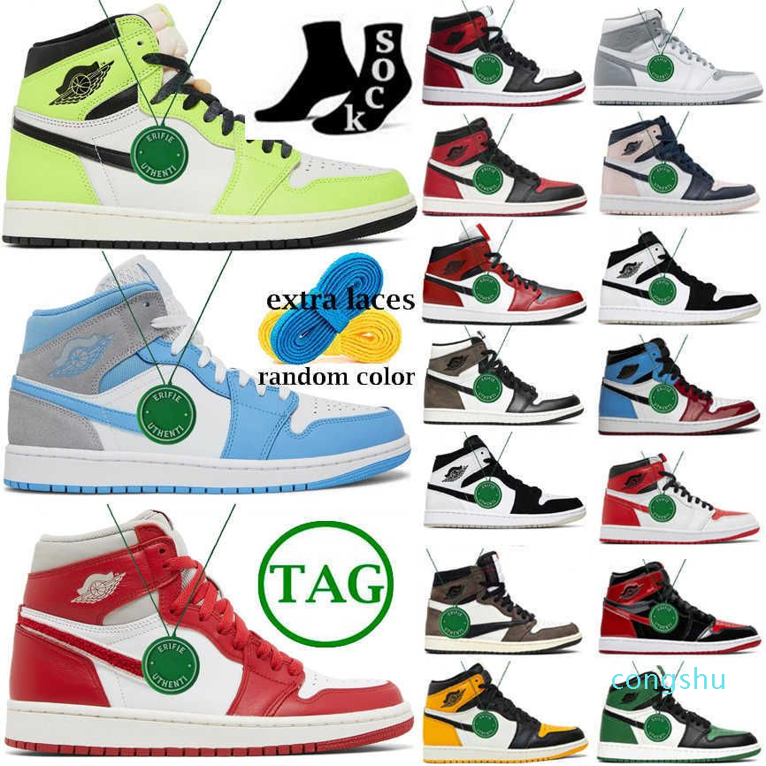 avec des hommes de boîte Femmes 1s Chaussures de basket-ball Air Jorban 1 Patent Bred Sneakers Retro Stage Haze Starfish au large de Chicago Univ