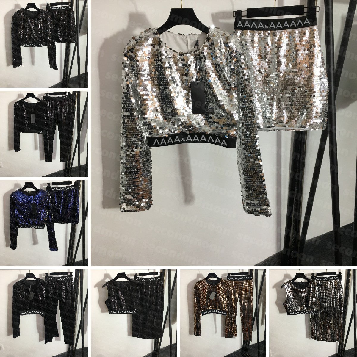 

Shining Sequin Dress Women High Waist Dresses Party Fashion Vest Tee Designer Two Piece Set Dresses Woman Skirt, 8#
