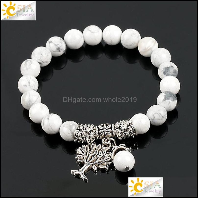 

Beaded Fashion Round White Howlite Stone Mala Beads Tree Of Life Bracelets For Men Tibetan Yoga Healing Power Energy Bracelet 1673 V Othx8