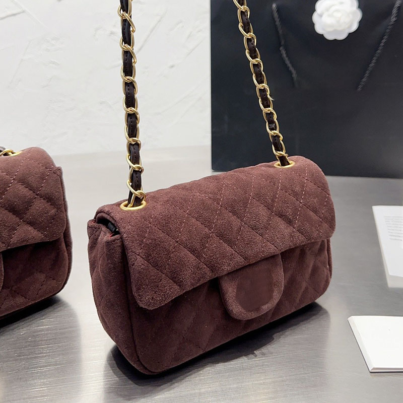 

CC Bags Luxury Brand Cross Body Mini Women Suede Retro Crossbody Bag Matelasse Classic Flap Handbag Trend Shoulder Bag Wallet Card Holder Bi, Coffee