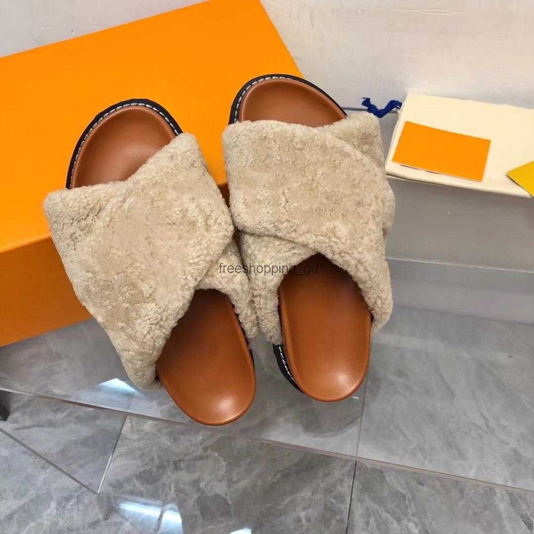 

With Original Box Sandal Slippers 1Aa1W0 Leather Sandal s Paseo Flat Comfort Mule Plush Designer Fashion Warm Wo Louiseity LVs Viutonity Wom, Black