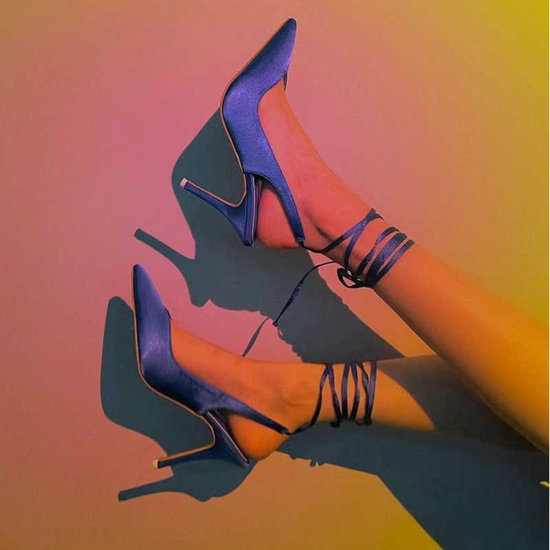 

Sandals 2022 New Summer Women Sandals Female Silk Pointed Toe Thin High Shoes Elegant Ladies Ankle Straps Shallow Soild Sexy Footwear T221209, Blue