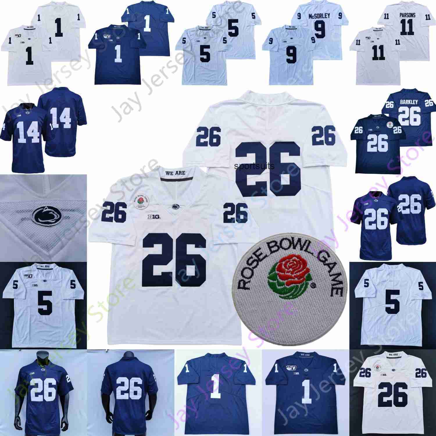 

PSU Penn State Football Jersey NCAA College Sean Clifford Saquon Barkley Mitchell Tinsley KeAndre Lambert-Smith Strange McSorley Allen Lee, Navy ii