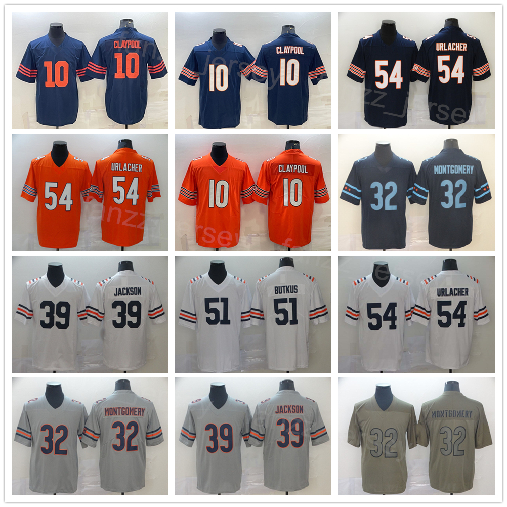 

Men Football 32 David Montgomery Jersey 54 Brian Urlacher 10 Chase Claypool 51 Dick Butkus Salute To Service For Sport Fans Color Rush Navy Blue White Orange Grey