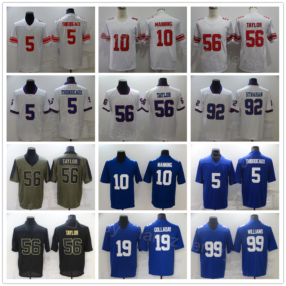 

Men Football 5 Kayvon Thibodeaux Jersey 19 Kenny Golladay 99 Leonard Williams 10 Eli Manning 56 Tyrod Taylor 92 Michael Strahan Olive Salute To Service Blue White, Black