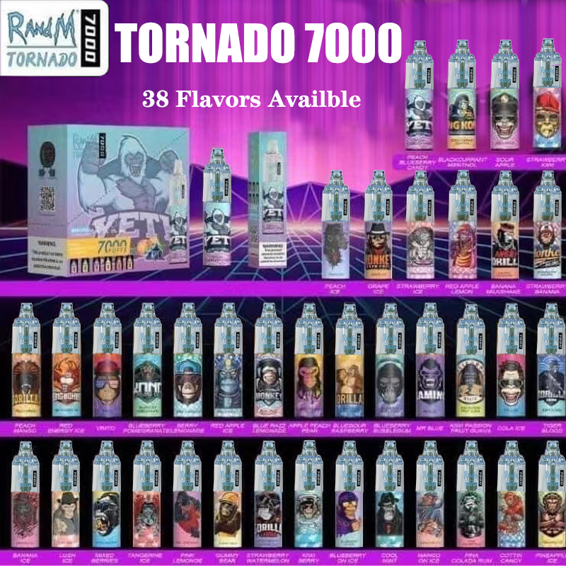

Authentic RandM Tornado 7000 Puffs Disposable Electronic Cigarettes Vape Pod Device Kit 1000mAh Rechargeable 14ml Prefilled Pods 38 Flavors