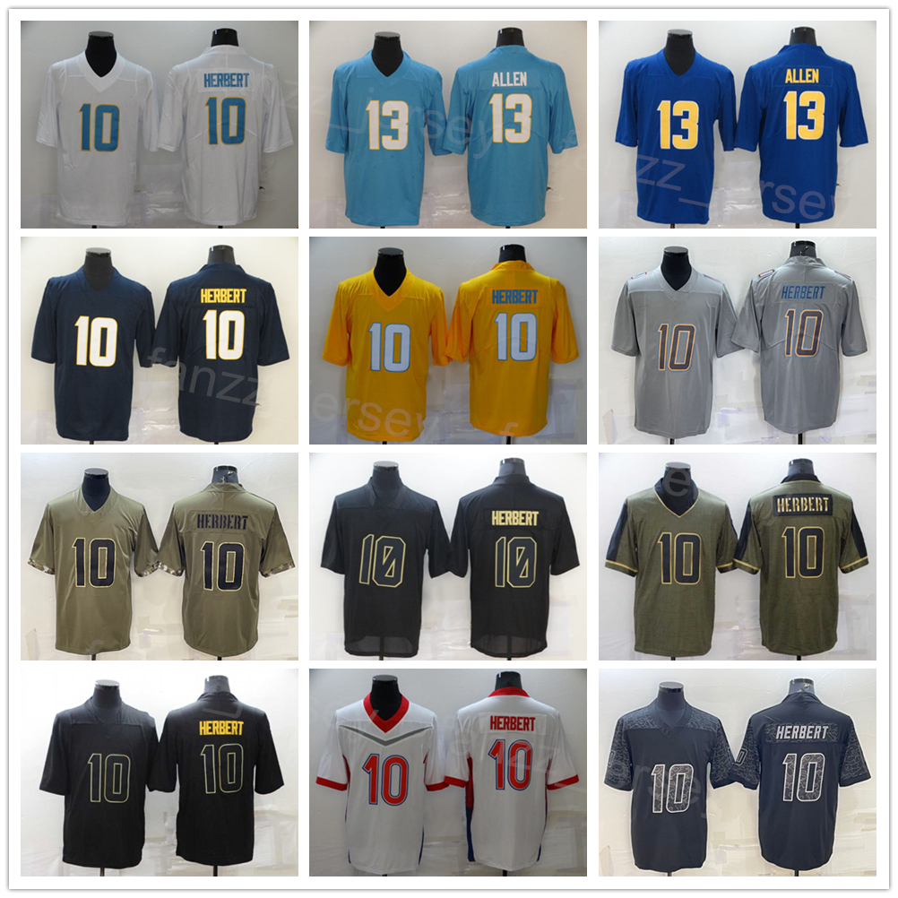 

Men Football 10 Justin Herbert Jersey 13 Keenan Allen Team Navy Blue Purple White Yellow Grey All Stitched Olive Salute To Service Vapor Color Rush For Sport Fans